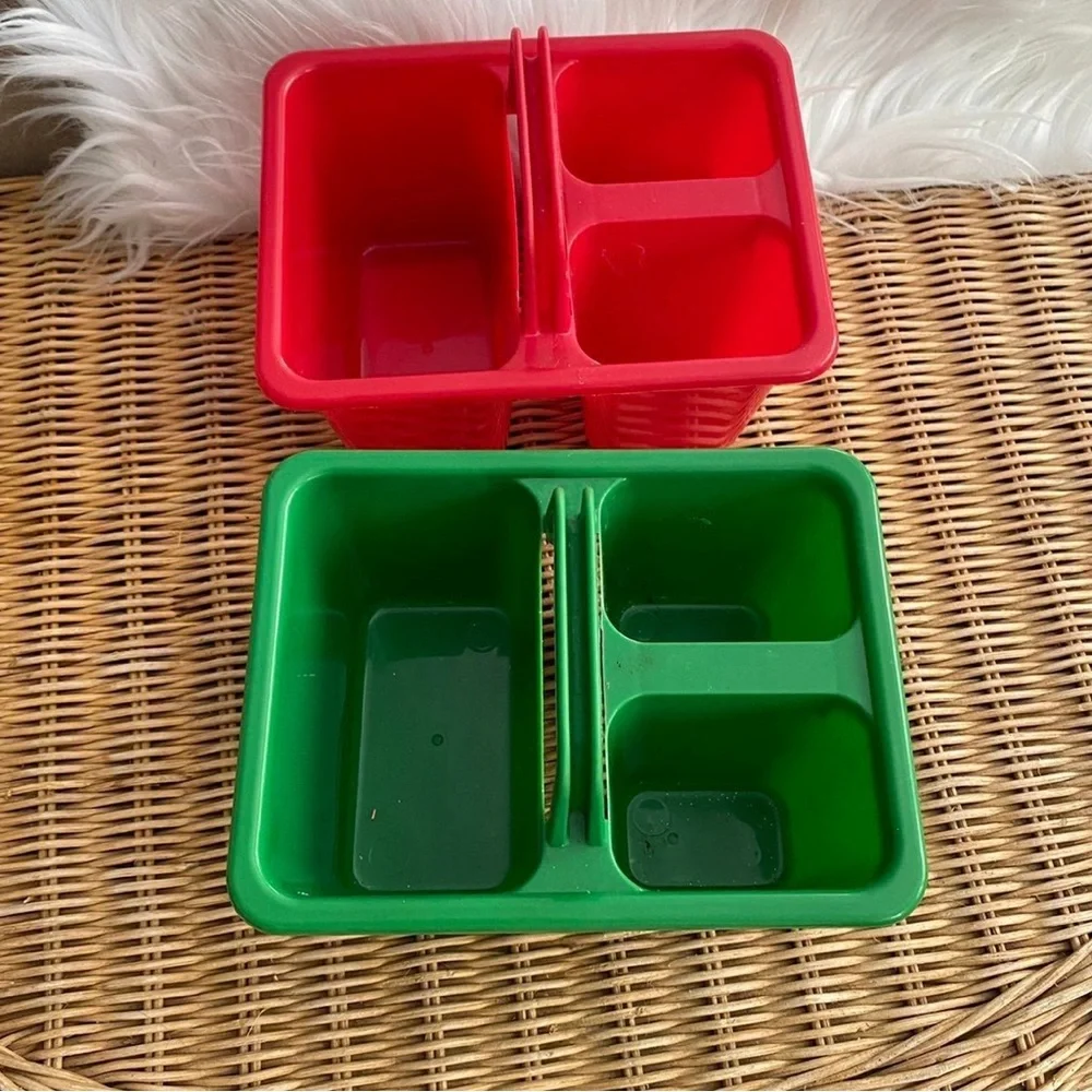 Stackable Plastic Kids Arts & Crafts Caddies Red and Green